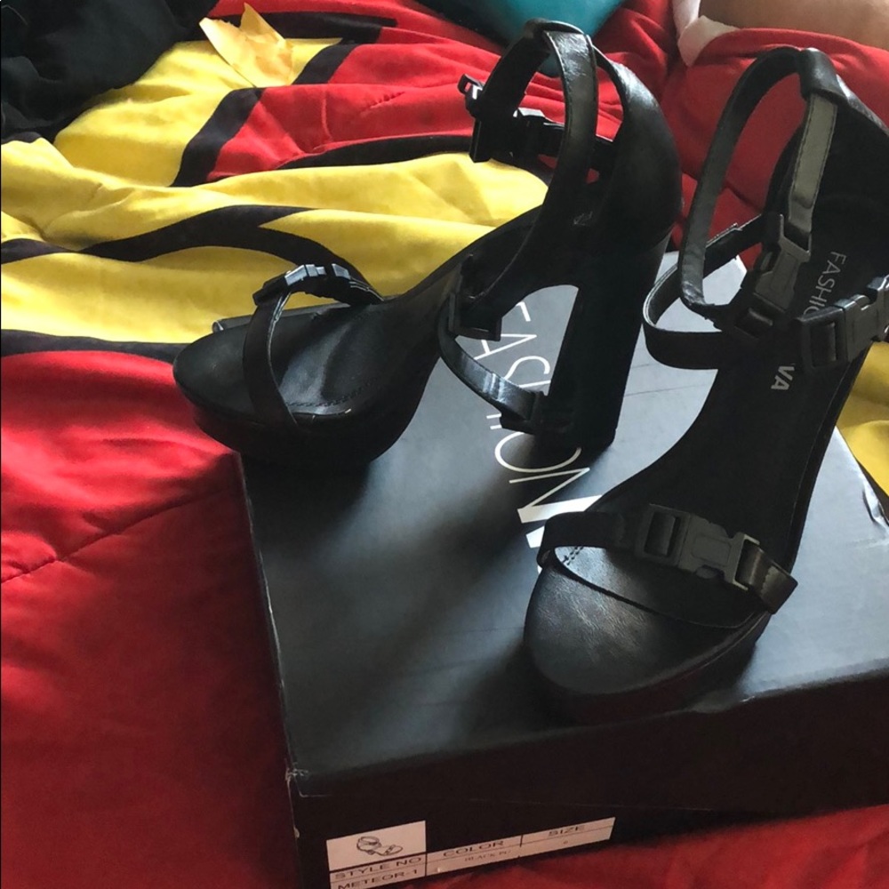 Never worn, New in box black strappy heels